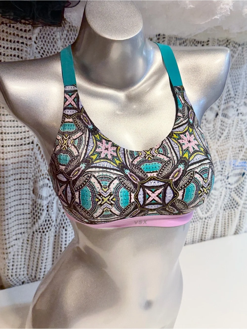Victoria’s Secret VSX Sport bra 34B athletic swim top bralette cross back teal